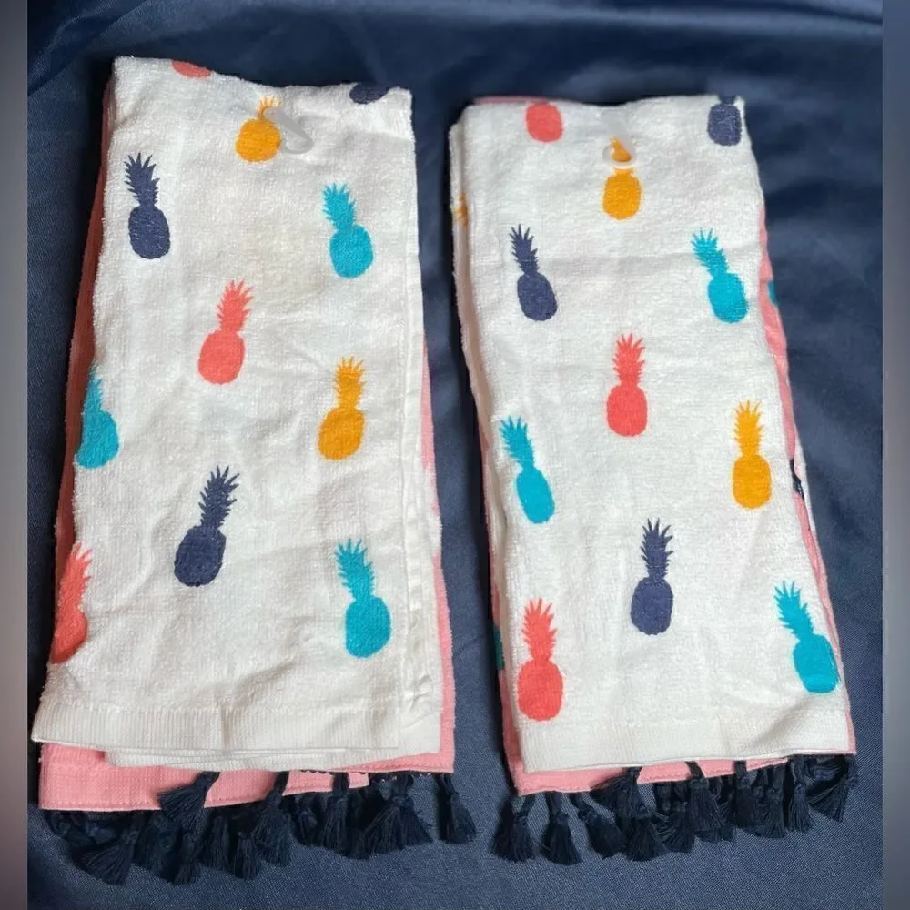 2 Celebrate Summer Together Multicolor Pineapple Tassel Fringe Hand Towels NWT